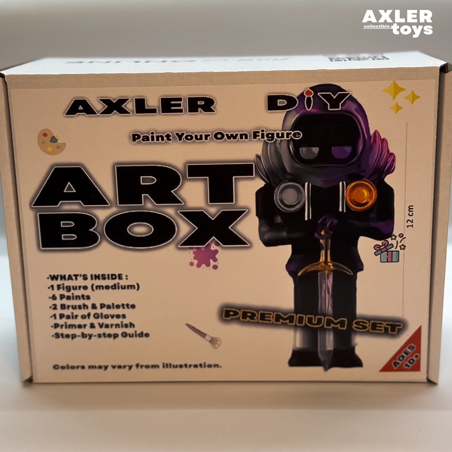Box for 'Paint Your Own Figure' art set by Axler Toys on a neutral background